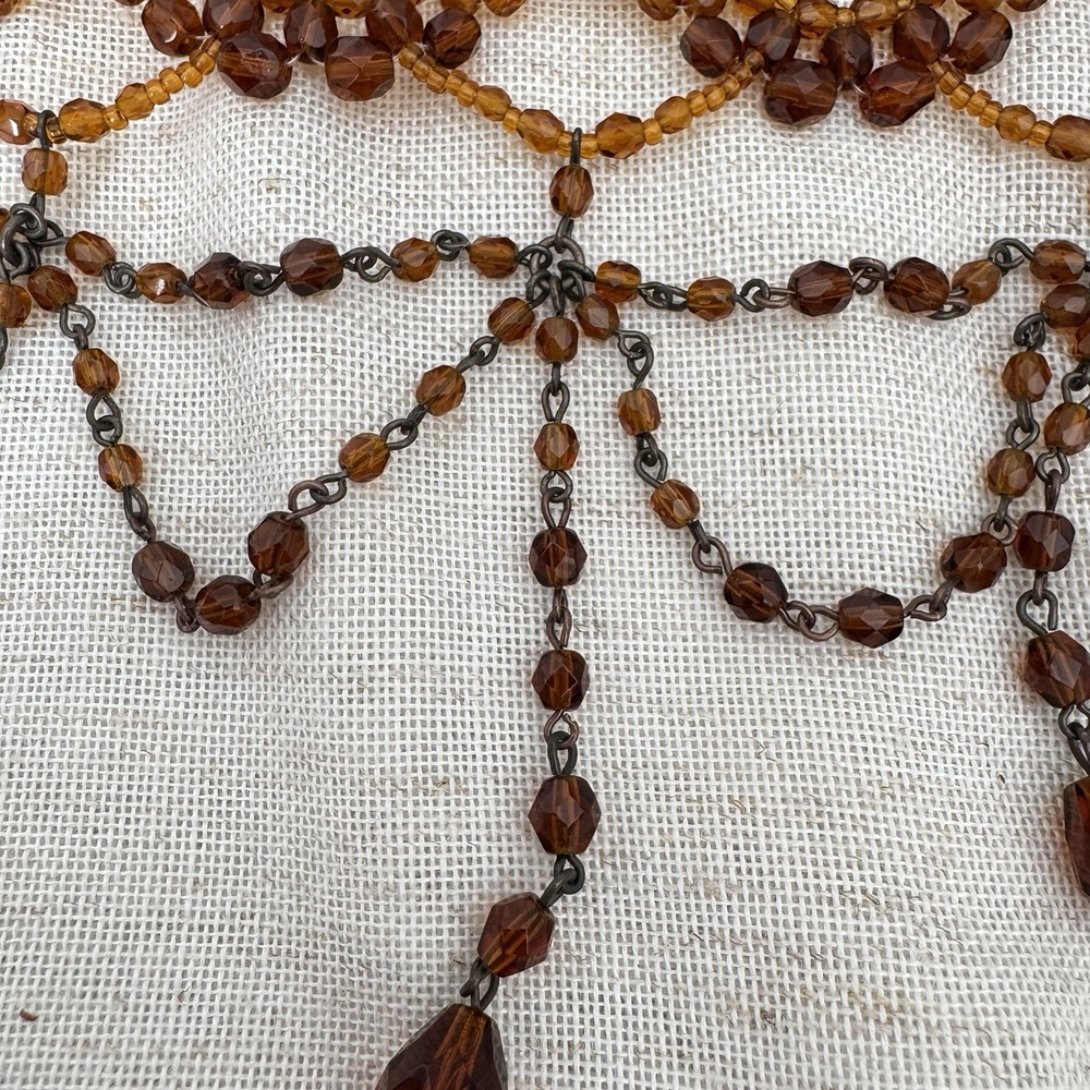 Vintage Victorian Style Gothic Amber Glass Beaded Festoon Collar Choker Necklace - Picture 7 of 15